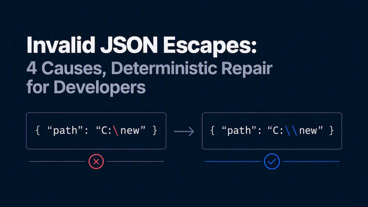 Invalid JSON Escapes: 4 Causes, Deterministic Repair for Developers